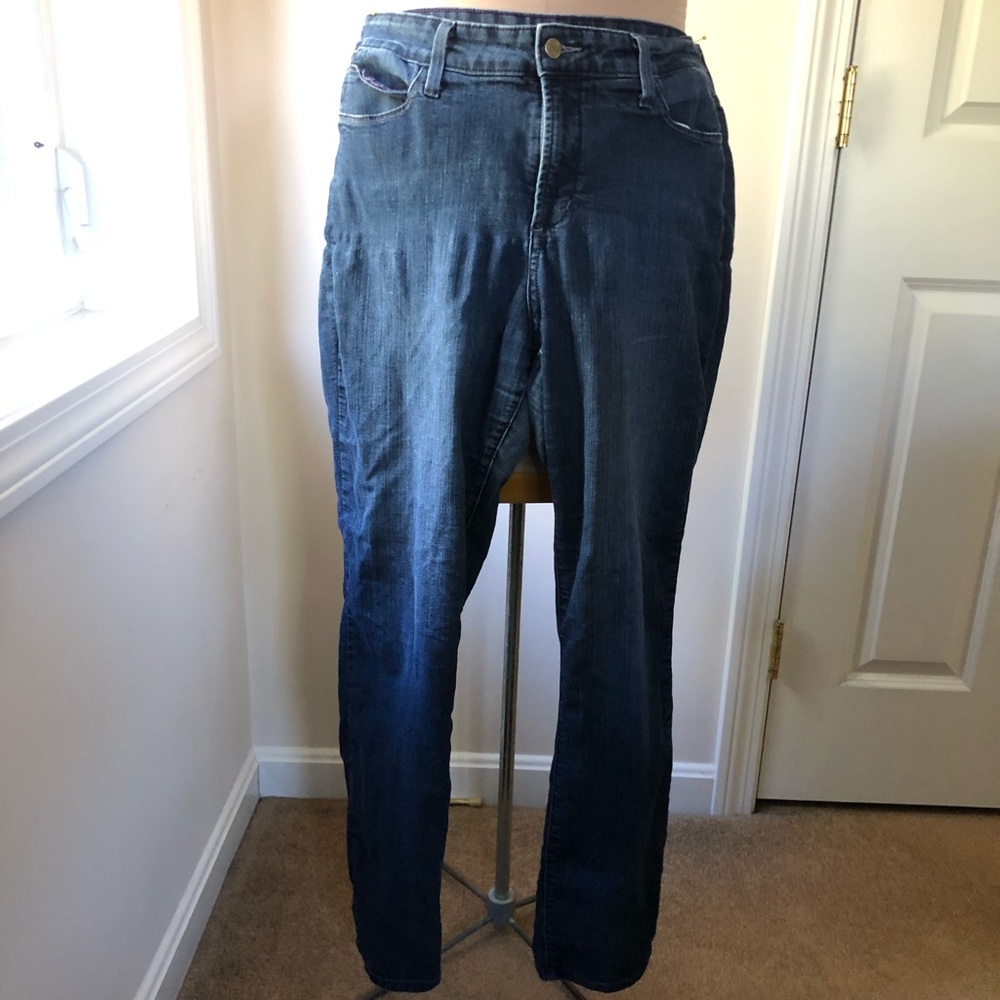 NYDJ dark denim tapered leg jeans control fitting